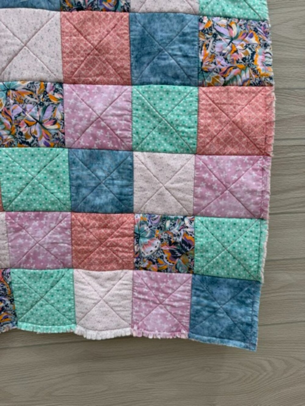 Homemade Small Multicolored Rag Quilt/Baby Blanket - Picture 10 of 12